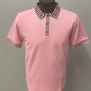 Prestige shirt polo pink modern fit 3 button top contrast collar